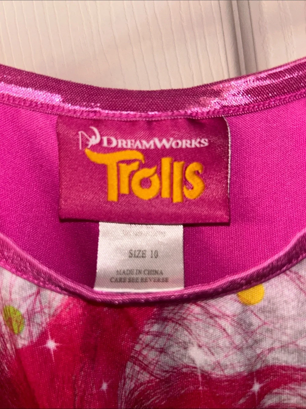 DreamWorks Trolls Bright Pink Girls Top with Yellow Logo